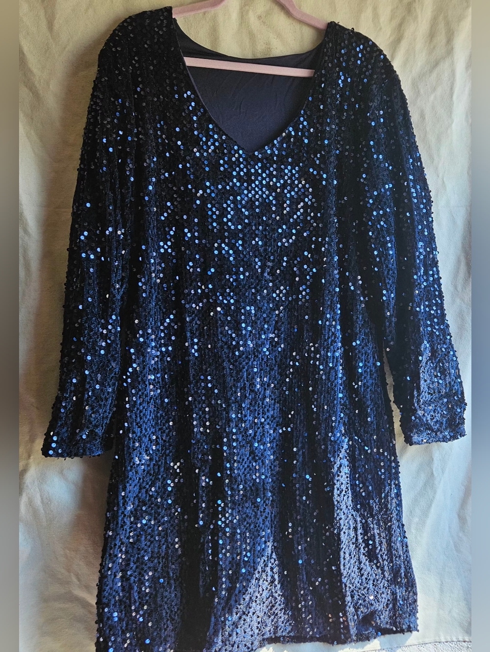 Navy Blue Sequin Long Sleeve Mini Dress NWOT Plus Size 3X Holiday NYE Party
